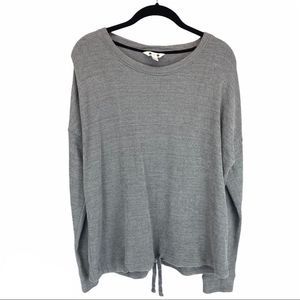 THREE DOTS french terry grey LS pullover w tie - S